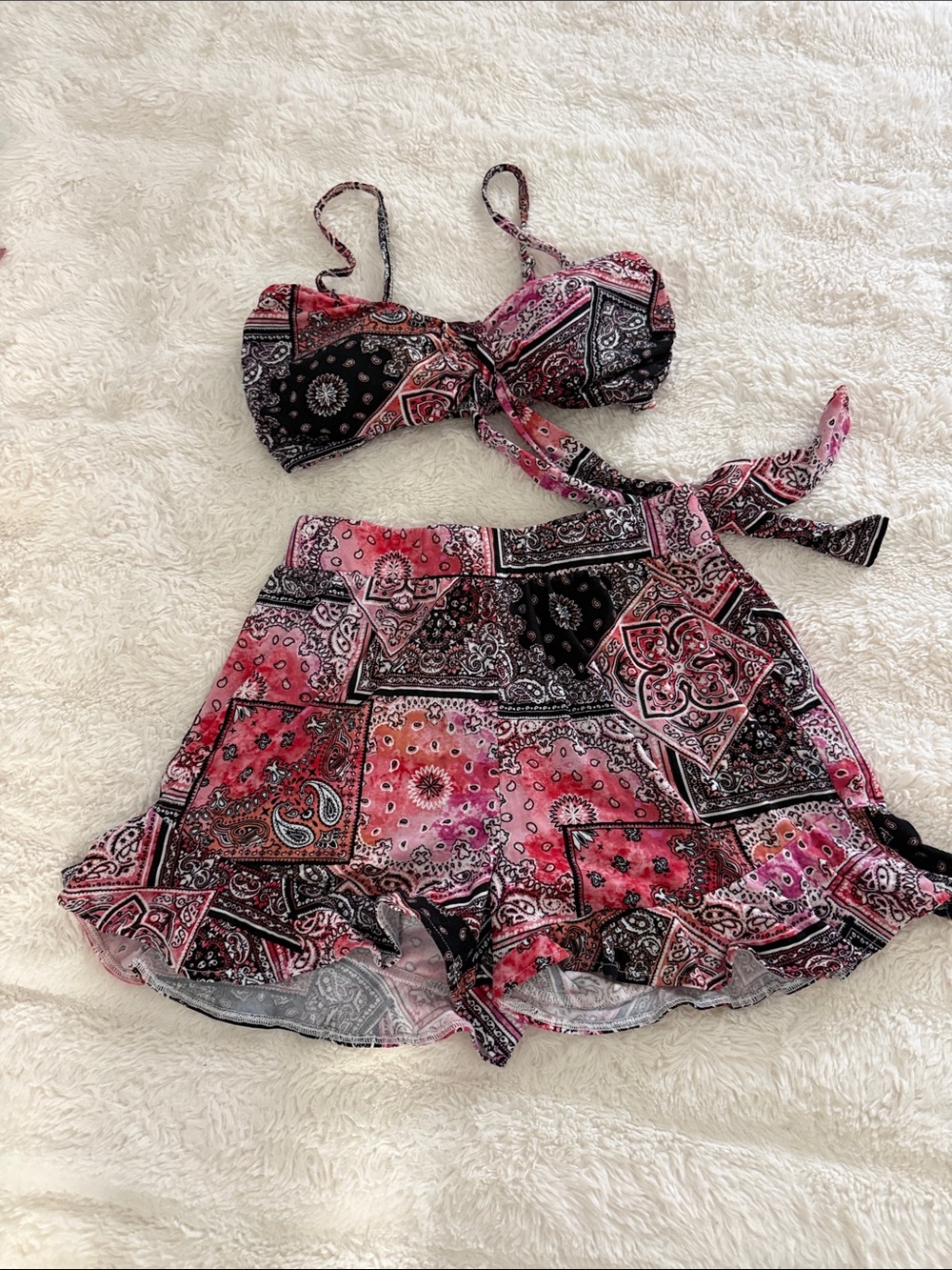 Pink & Black Paisley Two-Piece Swim Set
